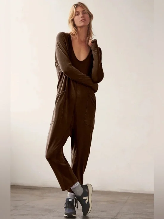 FP Movement Hot Shot Long Sleeve Onesie Espresso Brown Jumpsuit Size Medium - Picture 8 of 8